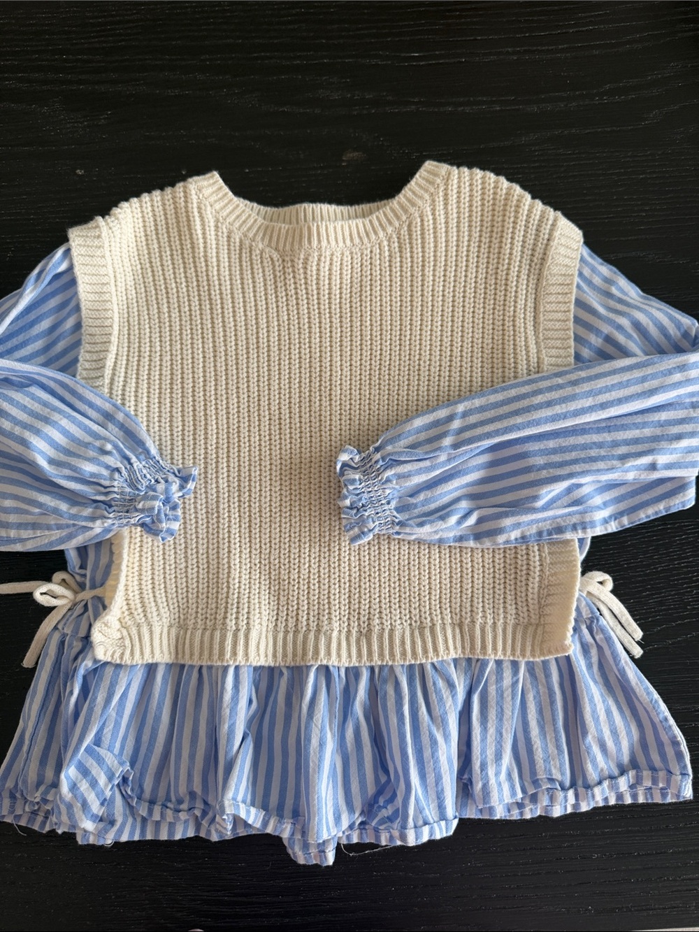 Kids Cream Knit Vest Layered Over Blue Stripe Top - Brand